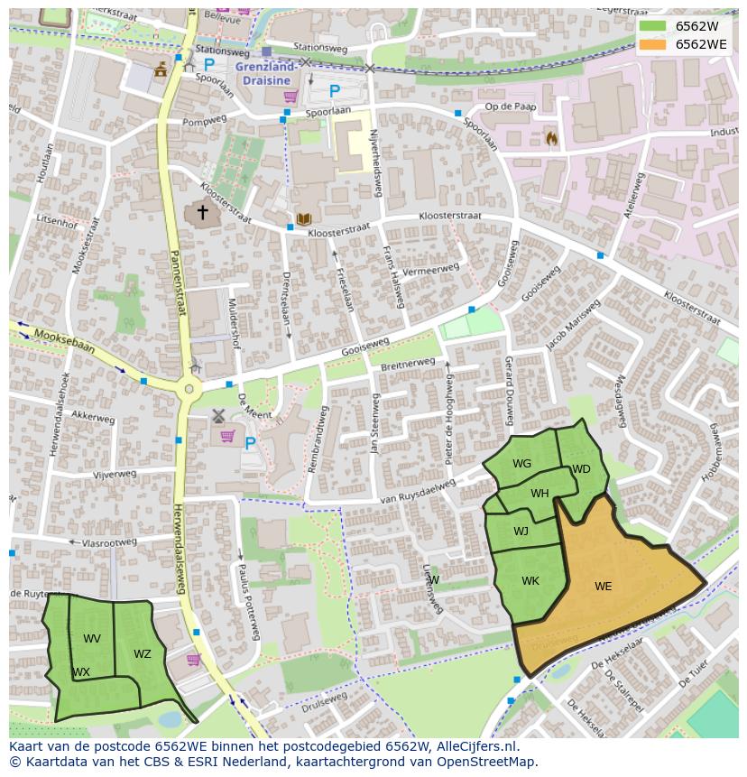 Afbeelding van het postcodegebied 6562 WE op de kaart.