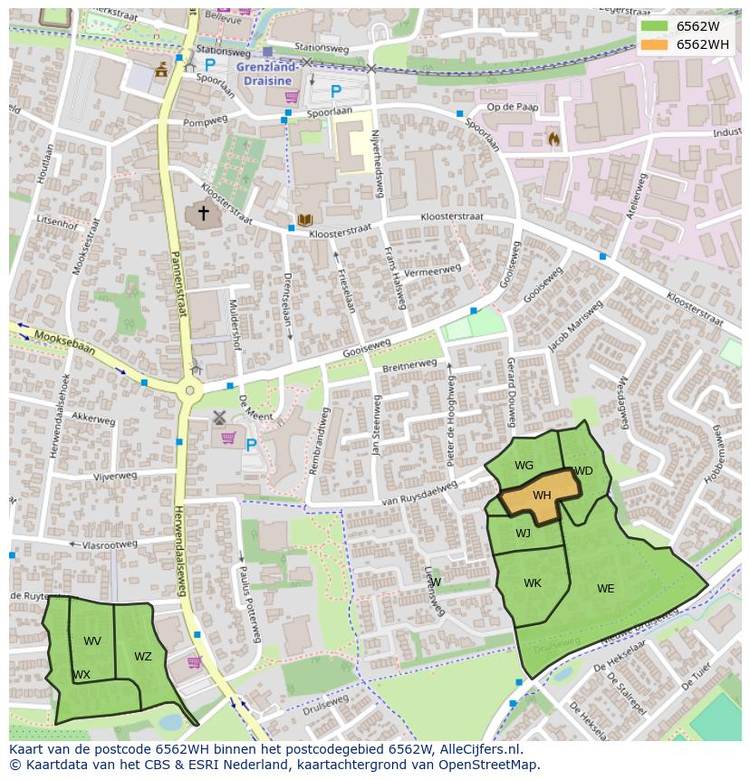 Afbeelding van het postcodegebied 6562 WH op de kaart.