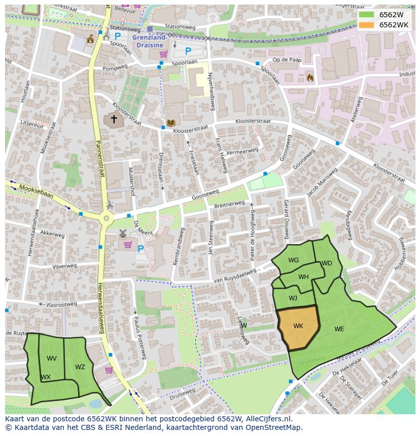 Afbeelding van het postcodegebied 6562 WK op de kaart.