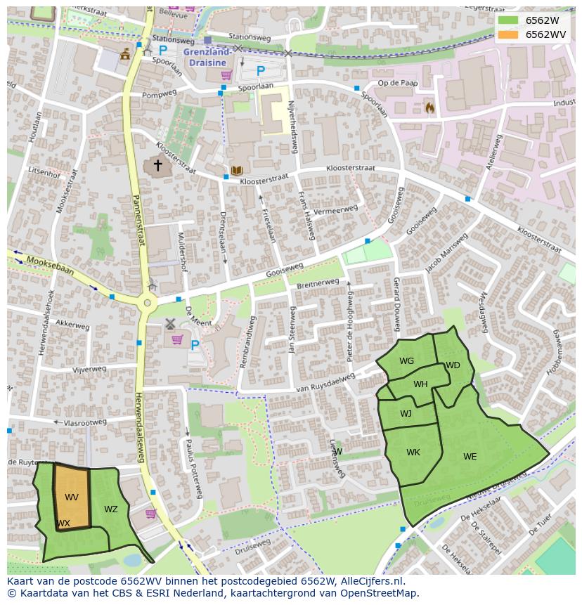 Afbeelding van het postcodegebied 6562 WV op de kaart.