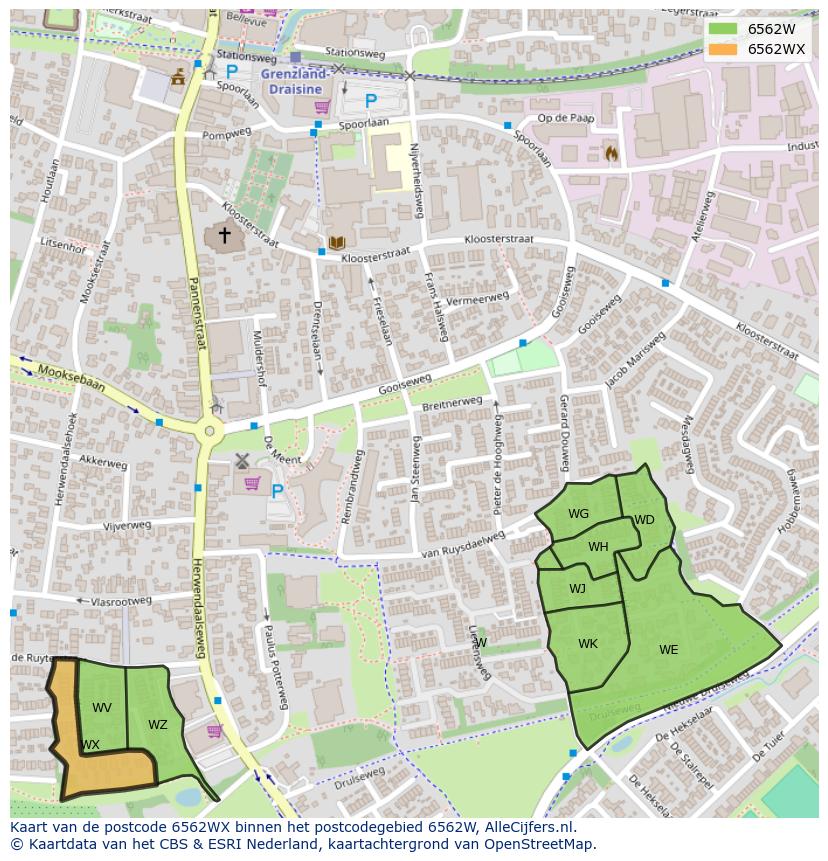 Afbeelding van het postcodegebied 6562 WX op de kaart.