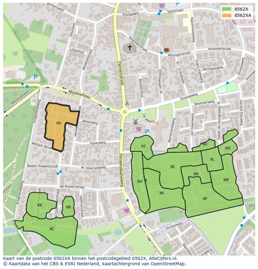 Afbeelding van het postcodegebied 6562 XA op de kaart.