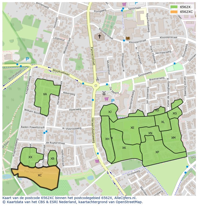 Afbeelding van het postcodegebied 6562 XC op de kaart.