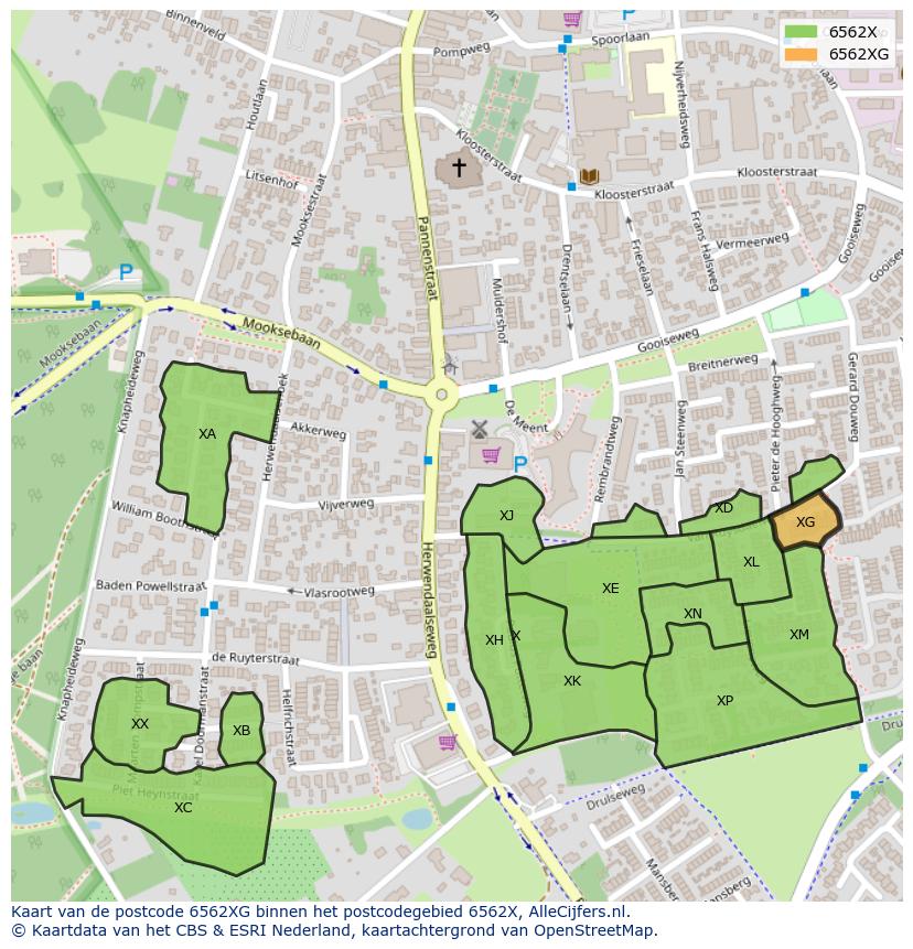 Afbeelding van het postcodegebied 6562 XG op de kaart.