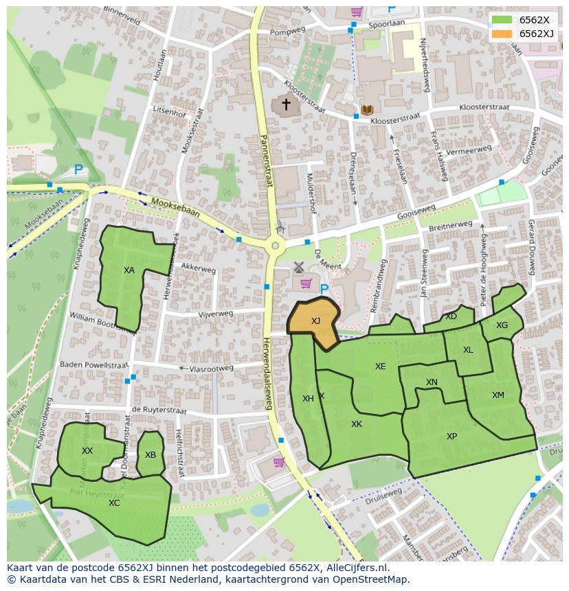 Afbeelding van het postcodegebied 6562 XJ op de kaart.