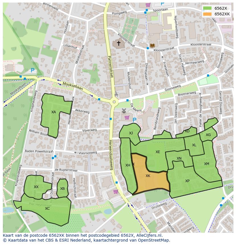 Afbeelding van het postcodegebied 6562 XK op de kaart.