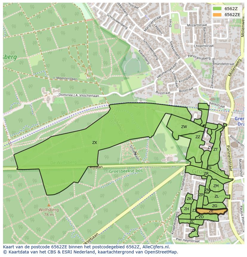 Afbeelding van het postcodegebied 6562 ZE op de kaart.