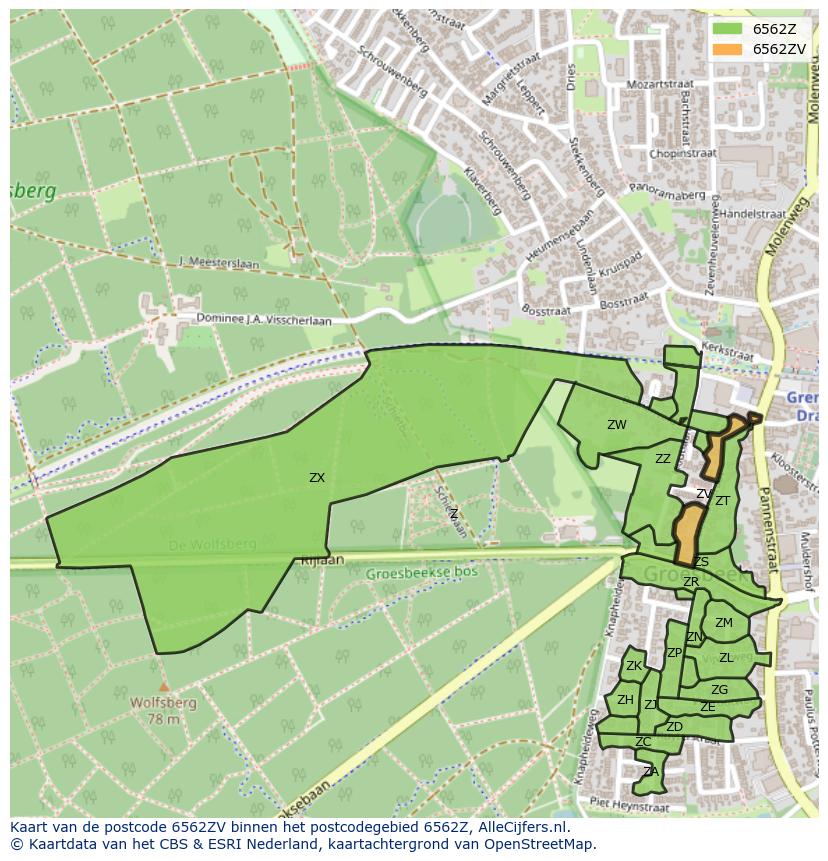 Afbeelding van het postcodegebied 6562 ZV op de kaart.