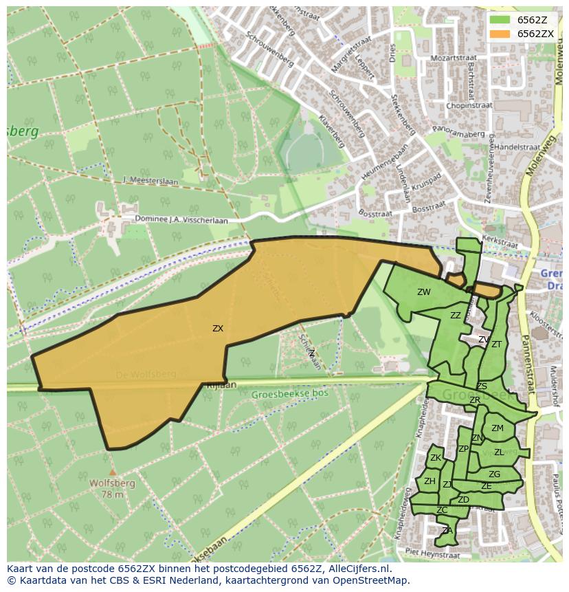 Afbeelding van het postcodegebied 6562 ZX op de kaart.