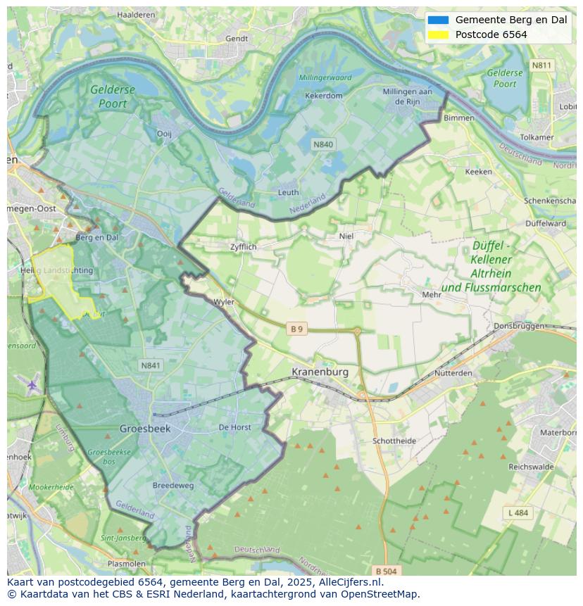 Afbeelding van het postcodegebied 6564 op de kaart.