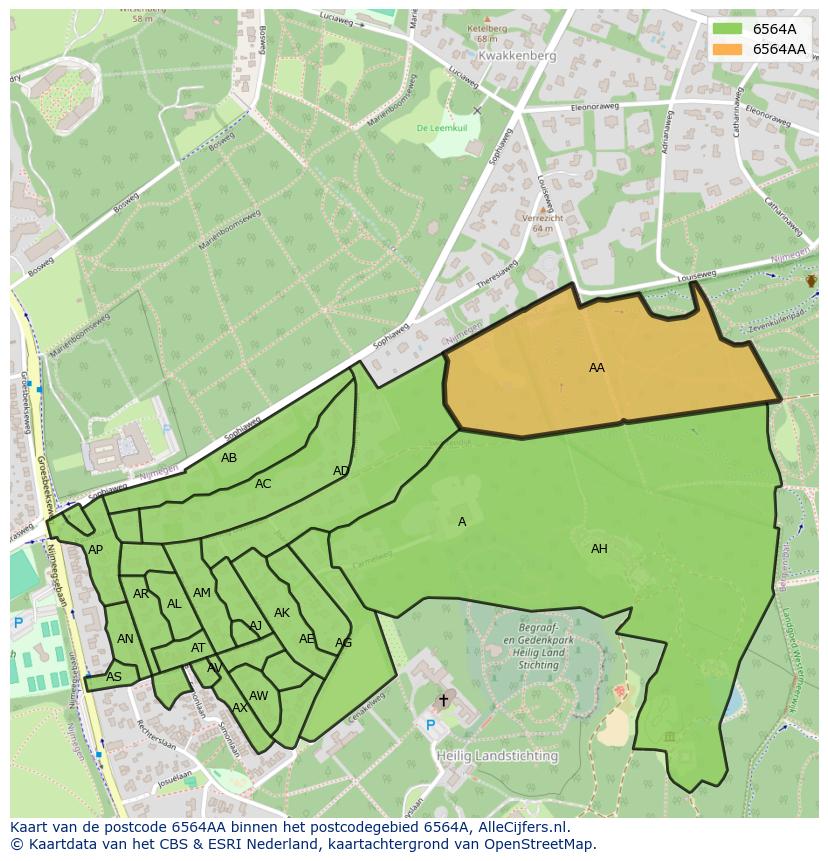 Afbeelding van het postcodegebied 6564 AA op de kaart.
