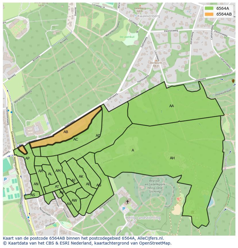 Afbeelding van het postcodegebied 6564 AB op de kaart.