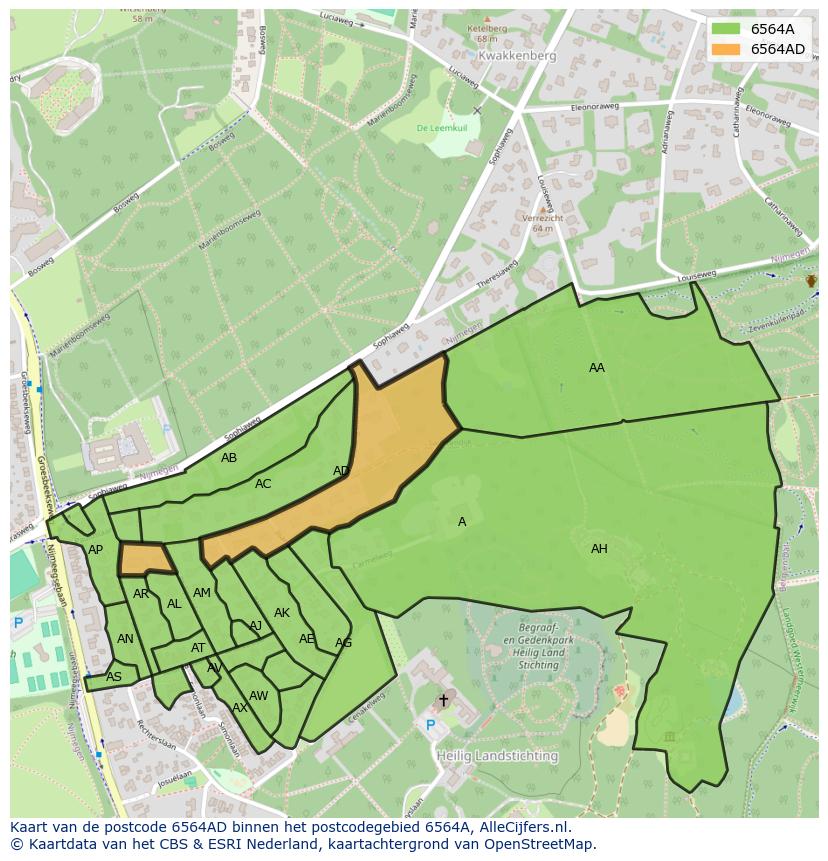 Afbeelding van het postcodegebied 6564 AD op de kaart.