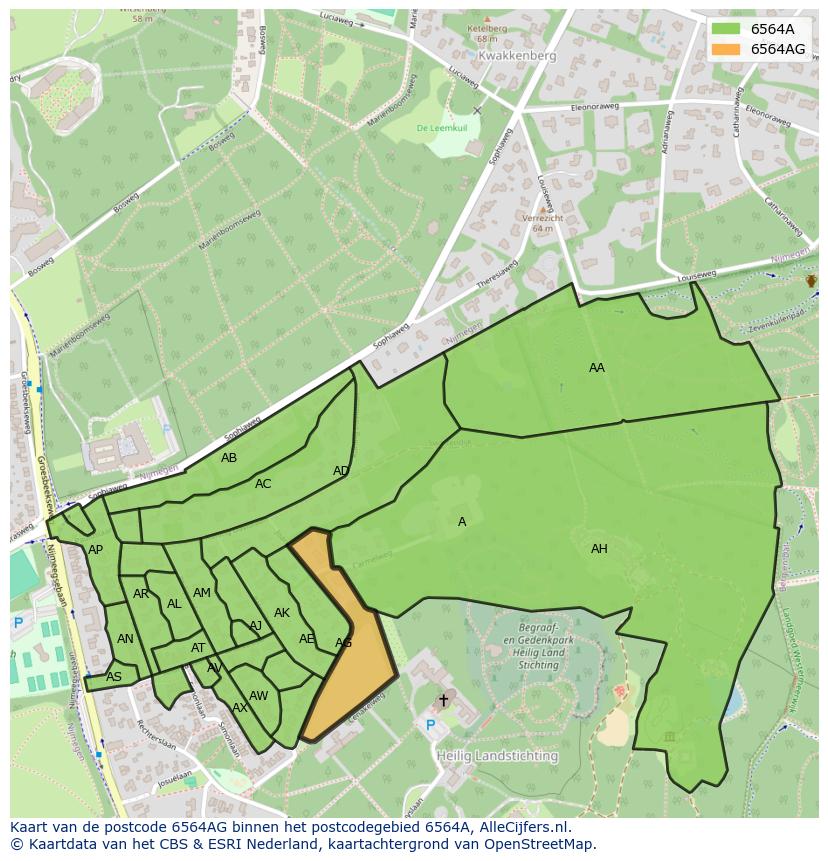 Afbeelding van het postcodegebied 6564 AG op de kaart.