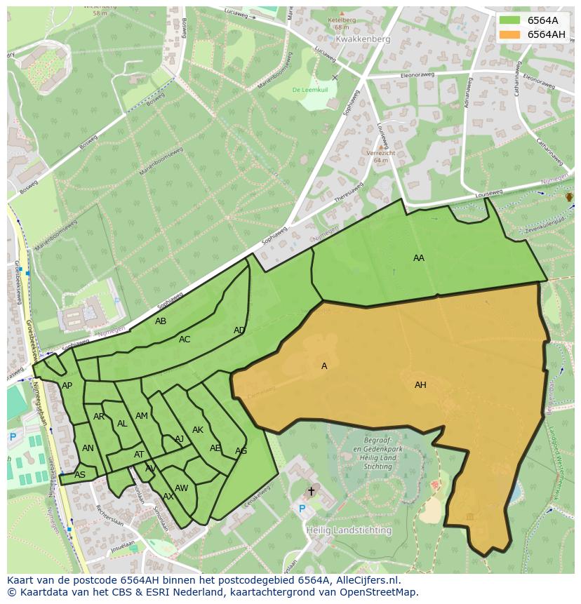 Afbeelding van het postcodegebied 6564 AH op de kaart.