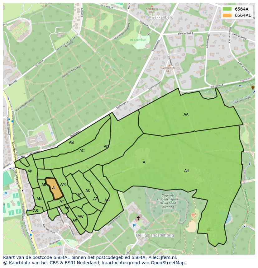 Afbeelding van het postcodegebied 6564 AL op de kaart.