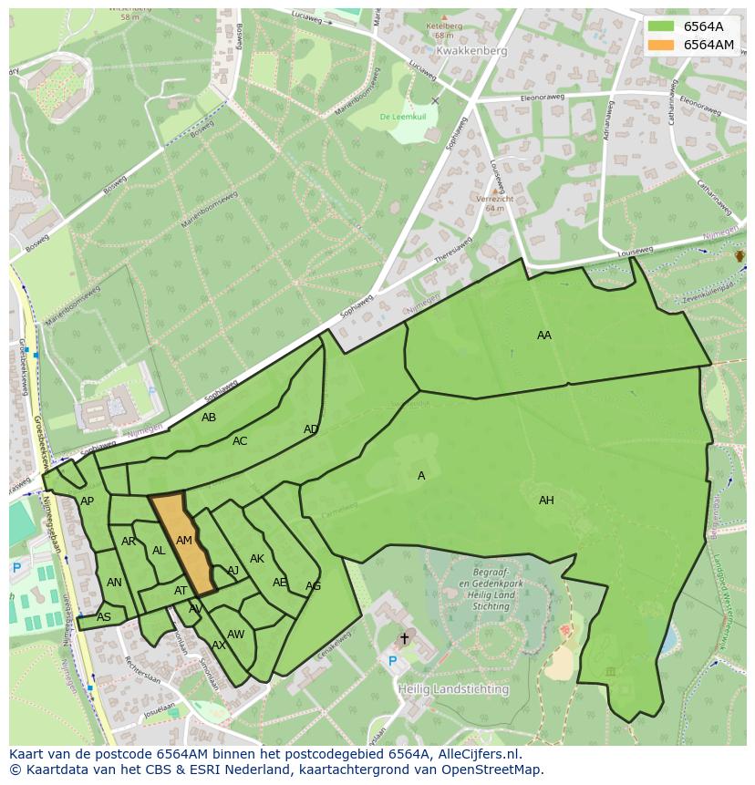 Afbeelding van het postcodegebied 6564 AM op de kaart.