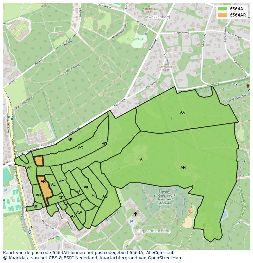 Afbeelding van het postcodegebied 6564 AR op de kaart.