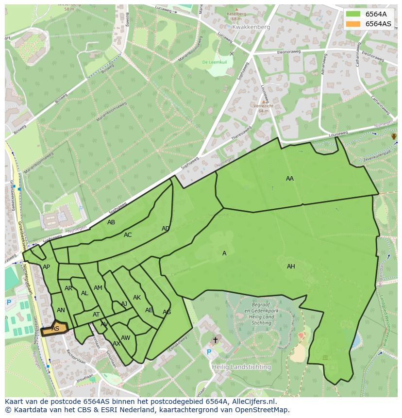 Afbeelding van het postcodegebied 6564 AS op de kaart.