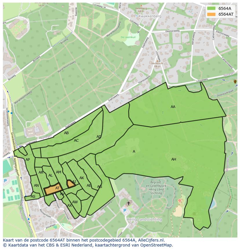 Afbeelding van het postcodegebied 6564 AT op de kaart.
