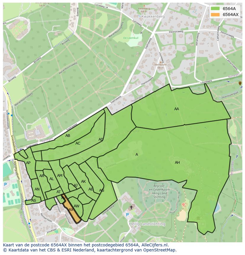 Afbeelding van het postcodegebied 6564 AX op de kaart.