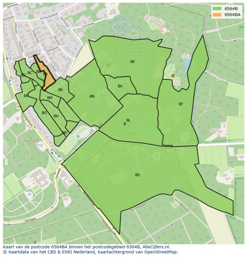 Afbeelding van het postcodegebied 6564 BA op de kaart.