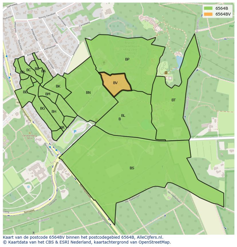 Afbeelding van het postcodegebied 6564 BV op de kaart.