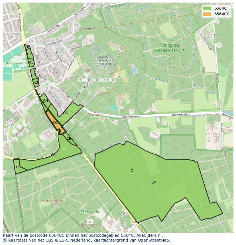 Afbeelding van het postcodegebied 6564 CC op de kaart.