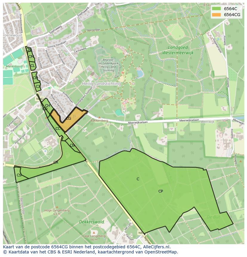 Afbeelding van het postcodegebied 6564 CG op de kaart.