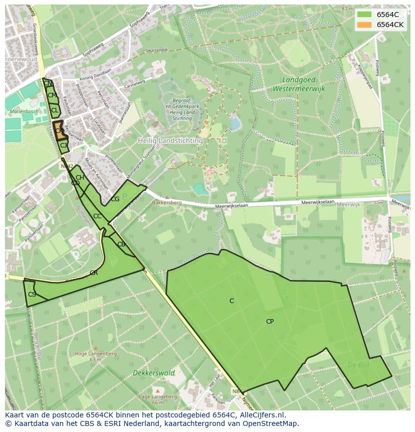 Afbeelding van het postcodegebied 6564 CK op de kaart.