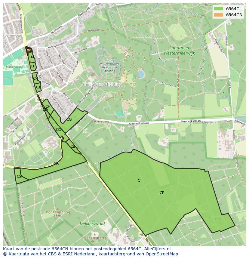 Afbeelding van het postcodegebied 6564 CN op de kaart.