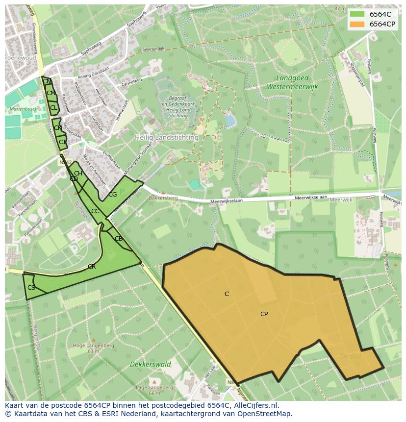 Afbeelding van het postcodegebied 6564 CP op de kaart.