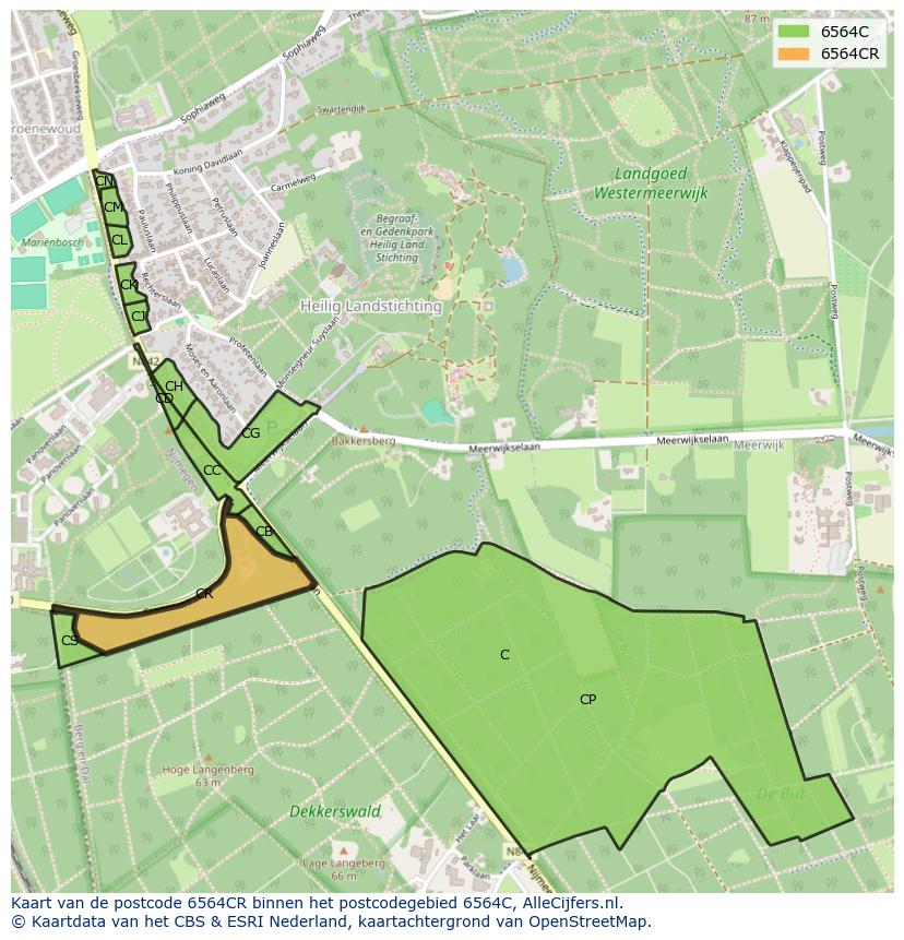 Afbeelding van het postcodegebied 6564 CR op de kaart.