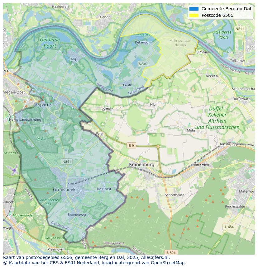 Afbeelding van het postcodegebied 6566 op de kaart.