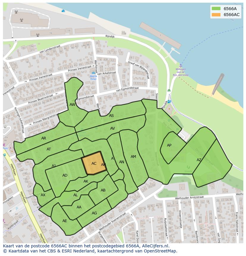 Afbeelding van het postcodegebied 6566 AC op de kaart.