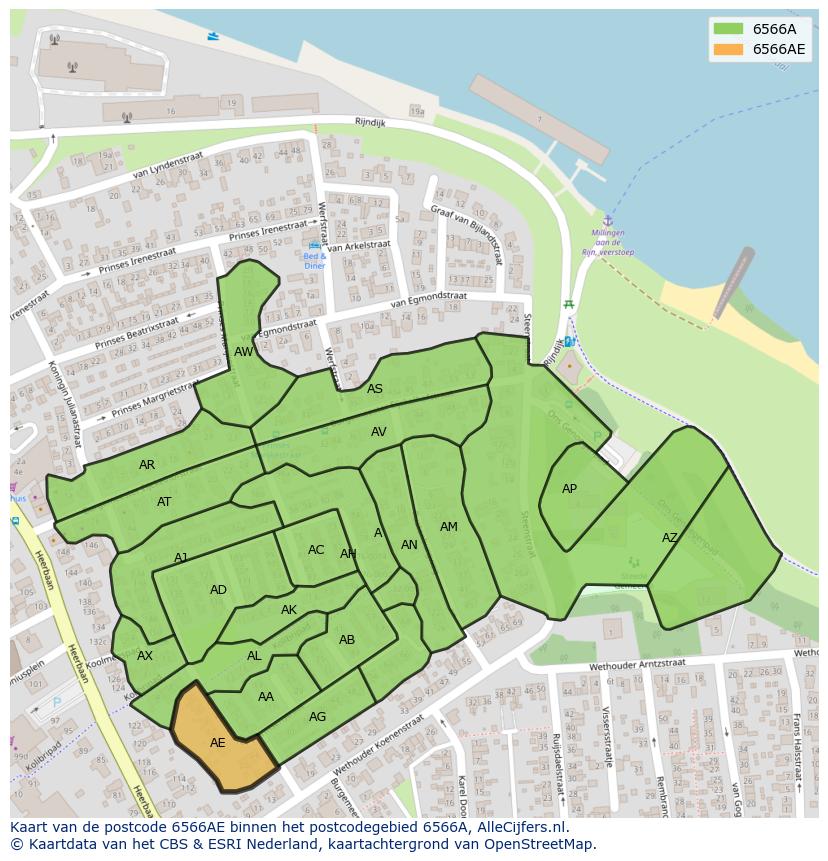 Afbeelding van het postcodegebied 6566 AE op de kaart.