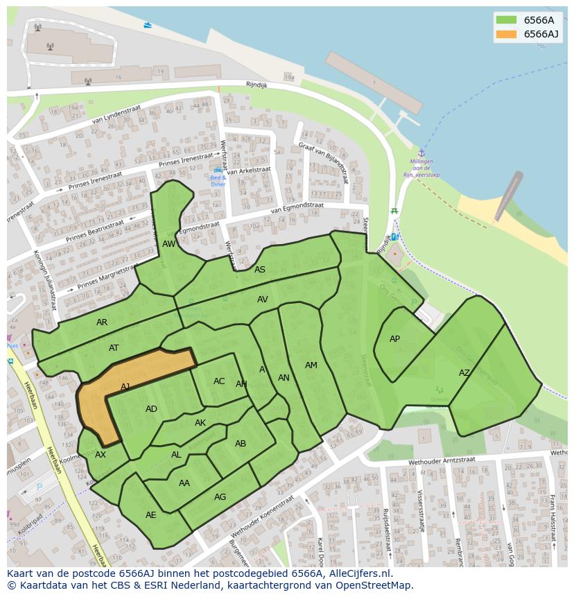 Afbeelding van het postcodegebied 6566 AJ op de kaart.