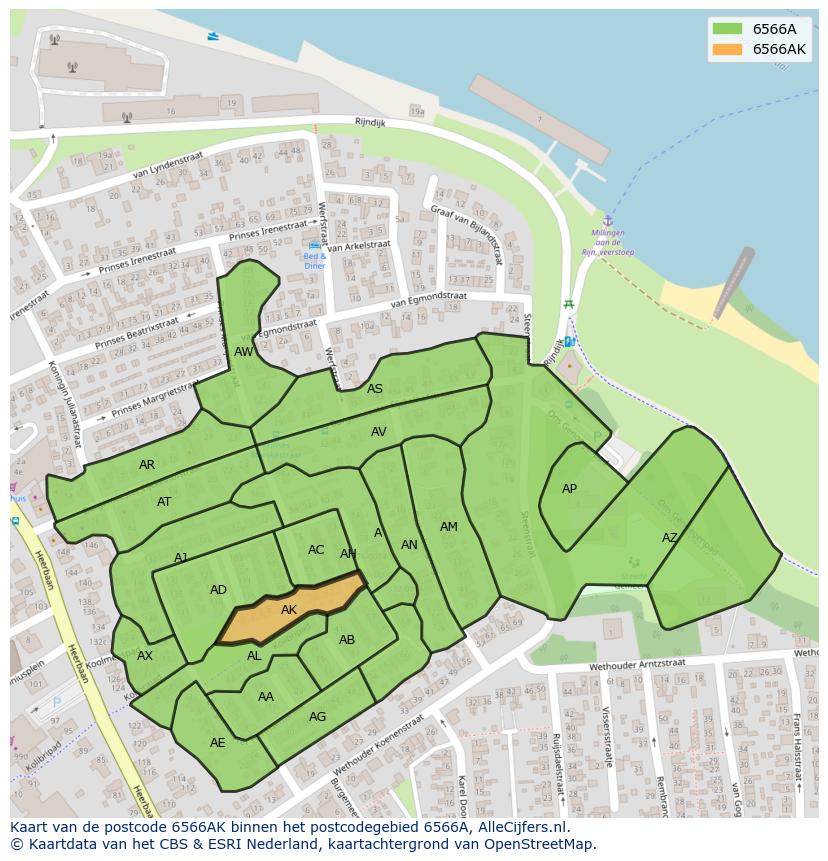 Afbeelding van het postcodegebied 6566 AK op de kaart.