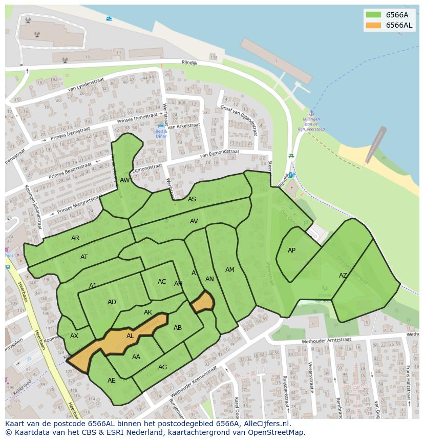Afbeelding van het postcodegebied 6566 AL op de kaart.