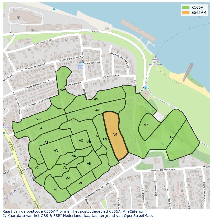 Afbeelding van het postcodegebied 6566 AM op de kaart.