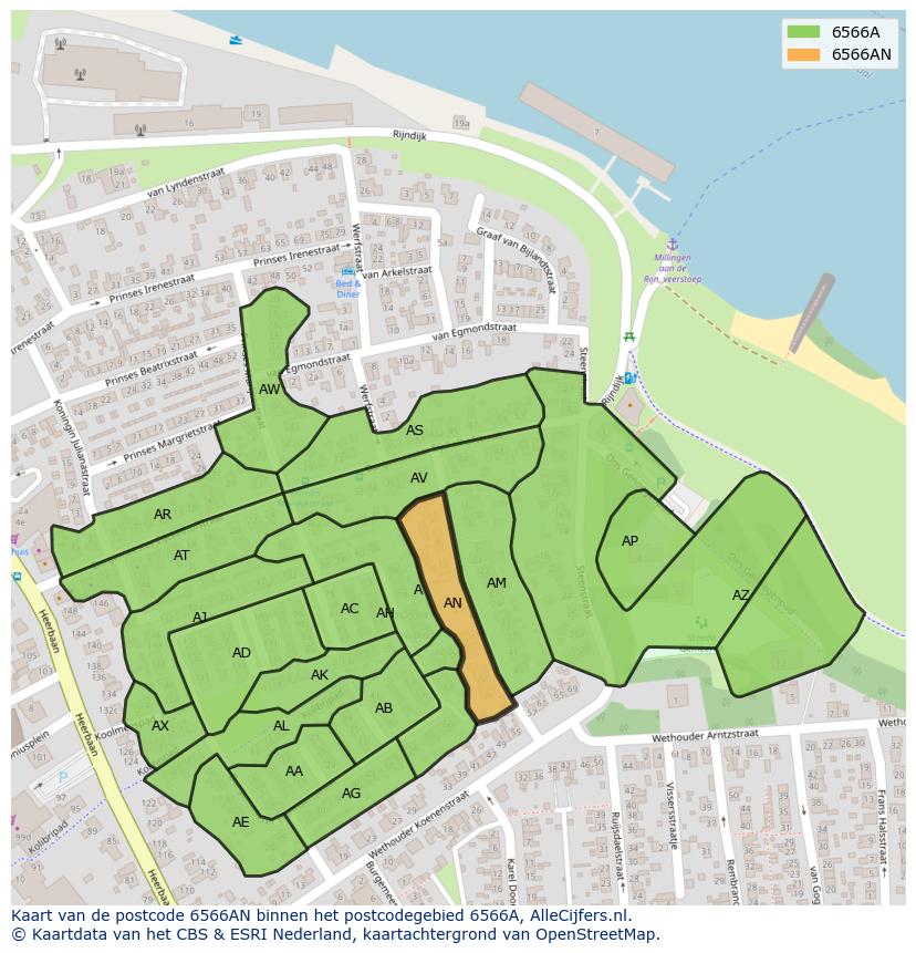 Afbeelding van het postcodegebied 6566 AN op de kaart.