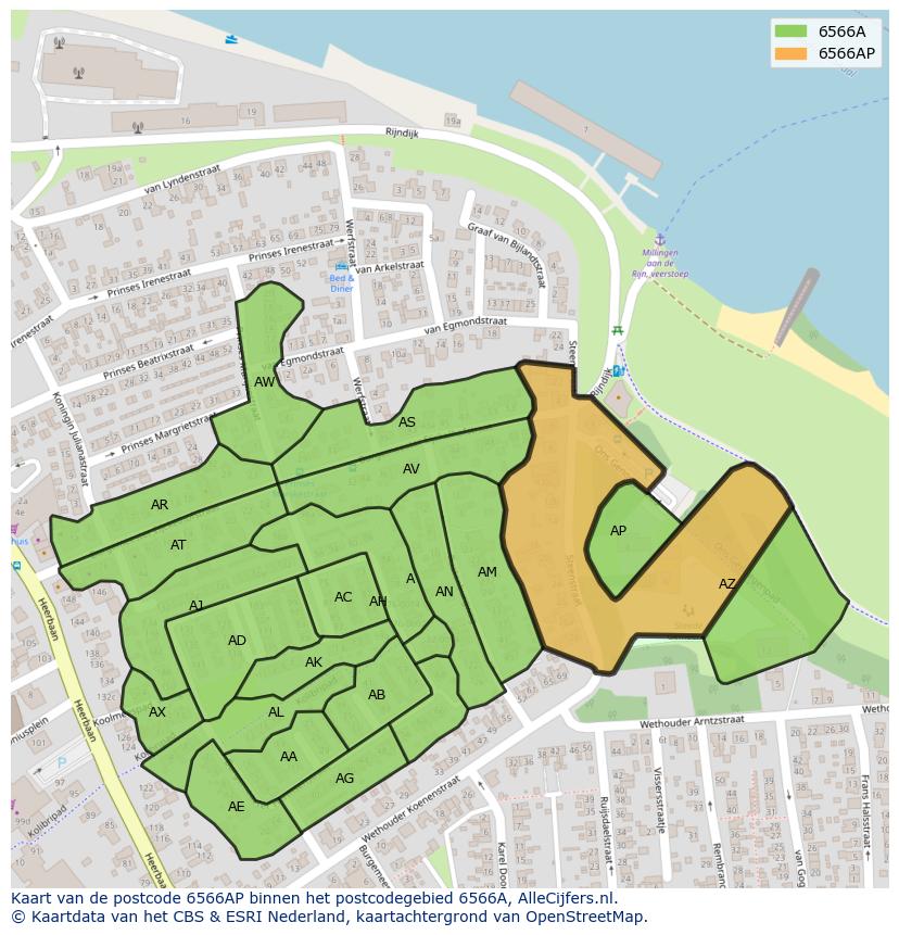 Afbeelding van het postcodegebied 6566 AP op de kaart.