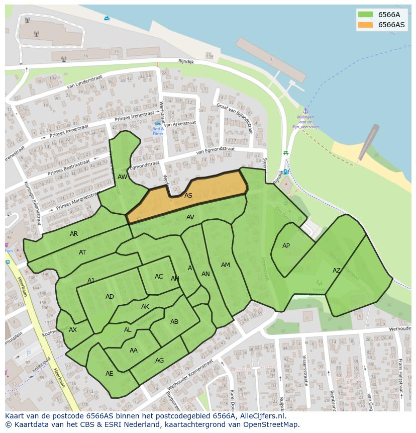 Afbeelding van het postcodegebied 6566 AS op de kaart.