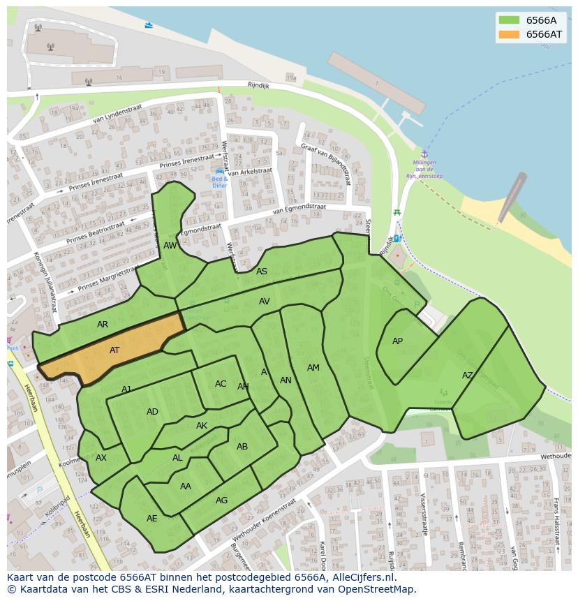 Afbeelding van het postcodegebied 6566 AT op de kaart.