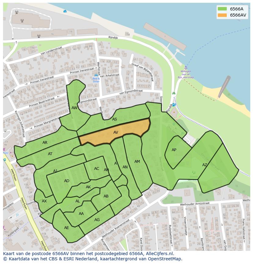 Afbeelding van het postcodegebied 6566 AV op de kaart.