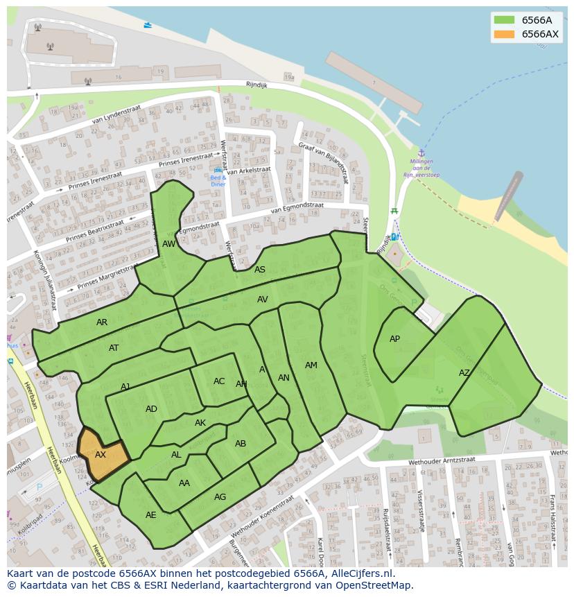 Afbeelding van het postcodegebied 6566 AX op de kaart.