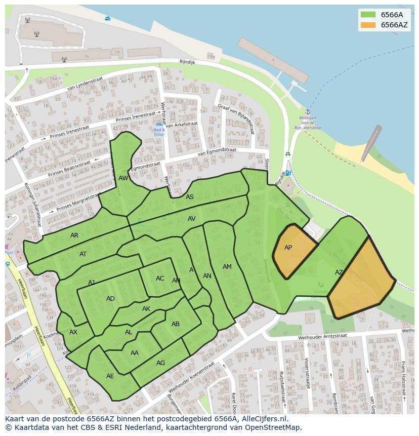 Afbeelding van het postcodegebied 6566 AZ op de kaart.
