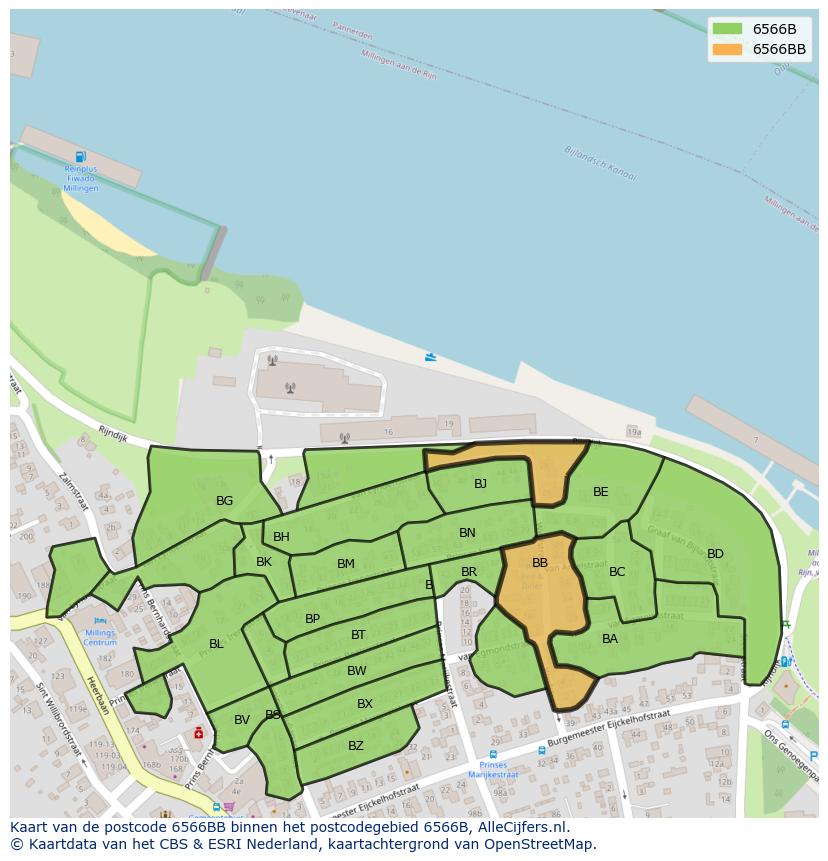 Afbeelding van het postcodegebied 6566 BB op de kaart.