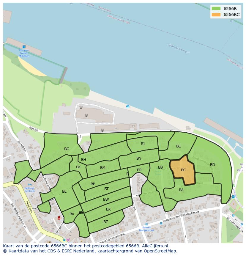 Afbeelding van het postcodegebied 6566 BC op de kaart.