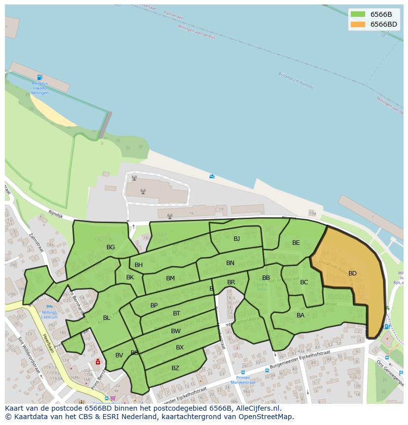 Afbeelding van het postcodegebied 6566 BD op de kaart.